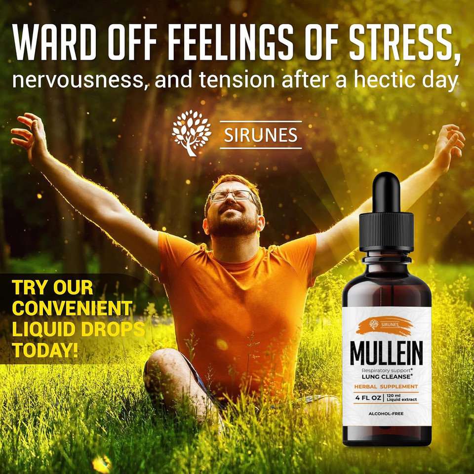 Sirunes Mullein - Verbascum Thapsus Supplement Promoting Lung, Respiratory & Digestive Wellness (4 Fl Oz)