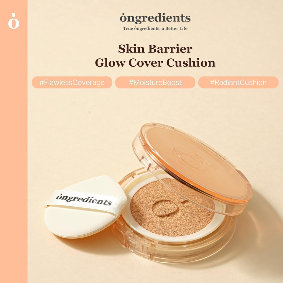 Skin Barrier Glow Cover Cushion, All-Day Coverage, Glow Finish, Lightweight, Skincare-Like Texture, Non-Cakey Makeup, Korean Cushion Foundation (#15C Dew At Dawn, 0.49 Oz)