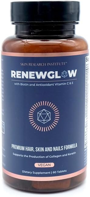 Skin Research Institute Renewglow Biotin 5000Mcg Hair Growth Supplement For Women 40 Plus - Gotu Kola Vitamin E, C Zinc For Healthy Hair, Skin And Nails  With 27 Beauty Enhancing Nutrients