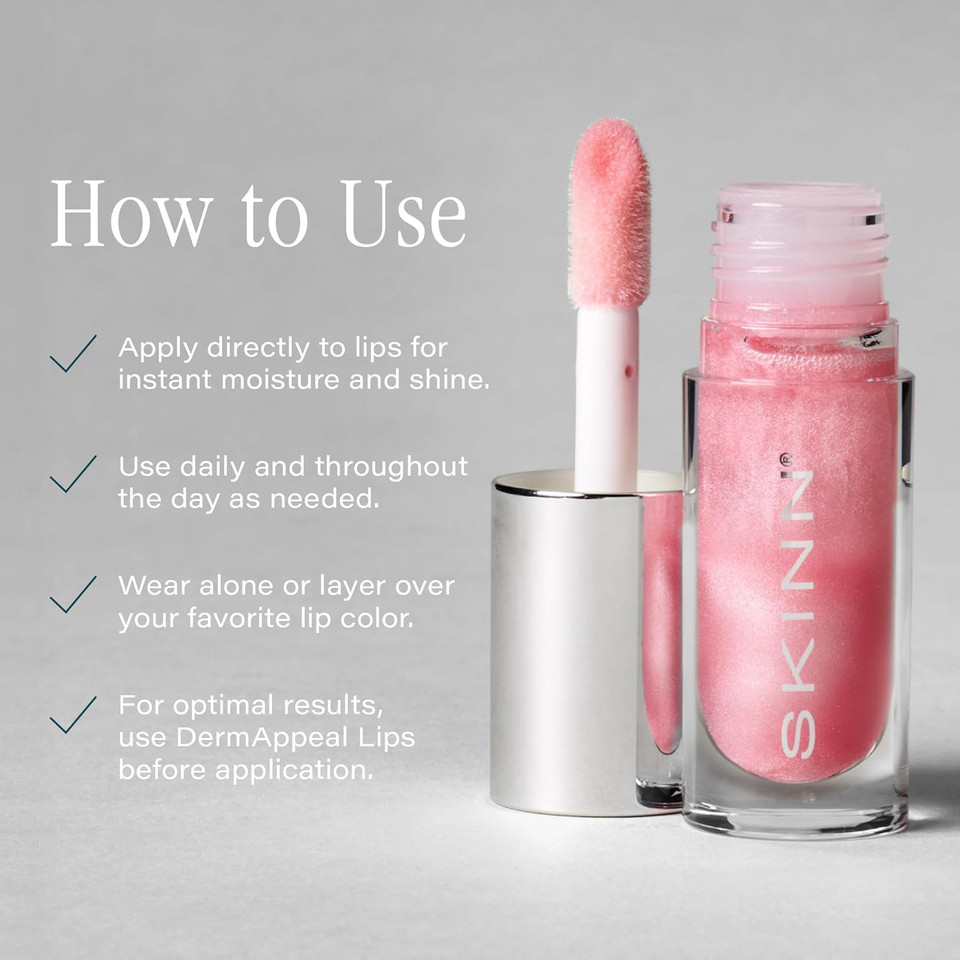 Skinn Luminous Blush Lip Oil - Support Collagen Production, Smooth Lines & Soothe Dry Cracked Lips - Hydrating Clear Lip Oils - Improve Skin'S Elasticity, Texture & Glow - Vitamin C & Manuka Honey