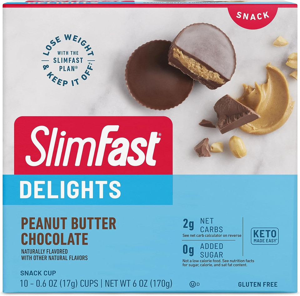 Slimfast Delights Peanut Butter Chocolate Snack Cup, 0G Added Sugar, 2G Of Net Carbs, 10 Count