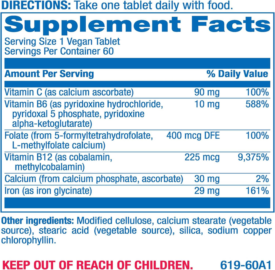 Slow Release Iron Supplement With Vitamin C - High Absorption Gentle Iron With Vitamin C For Women With Methyl B Complex For Maximum Benefits - Stomach Friendly Vegan & Made In The Usa - 60 Servings