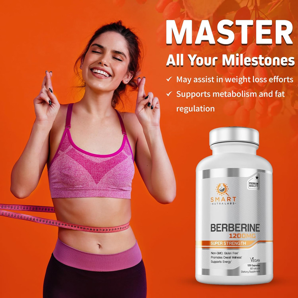 Smart Nutra Labs Premium Berberine Hcl 1200Mg- 120 Vegan Capsules, 100% Pure Berberine Supplement- Non-Gmo, Gluten Free