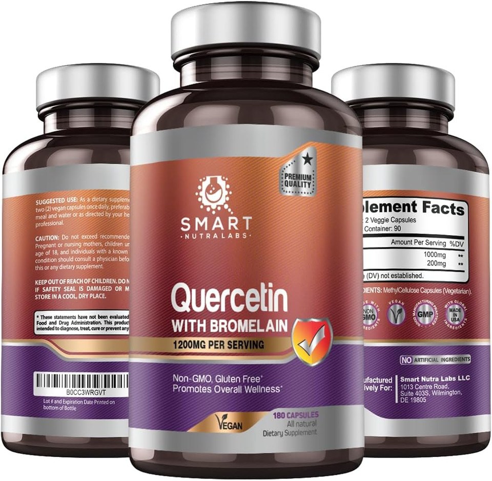 Smart Nutra Labs Quercetin With Bromelain- 180 Count, 1200Mg Serving- Supports Immune Health & Energy- Vegan Friendly, Non-Gmo, Gluten Free