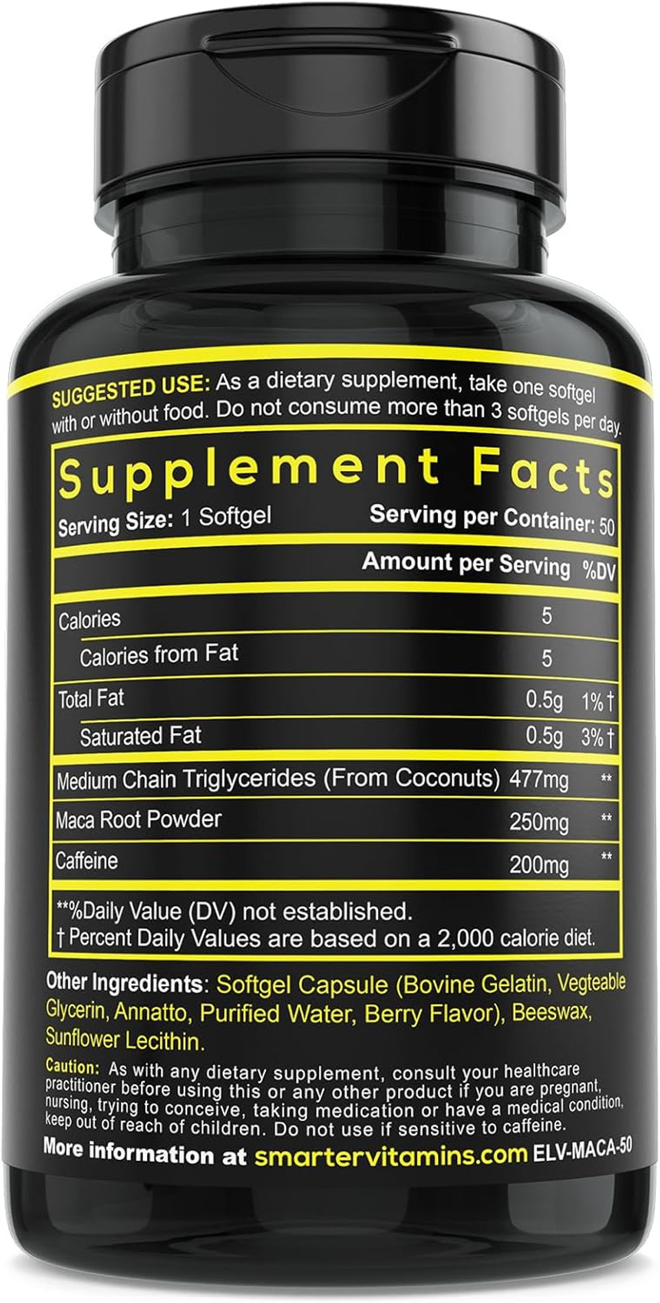 Smarter Energy Pills, 200Mg Caffeine & Coconut Mct Oil With Maca Root, 50 Liquid Softgels