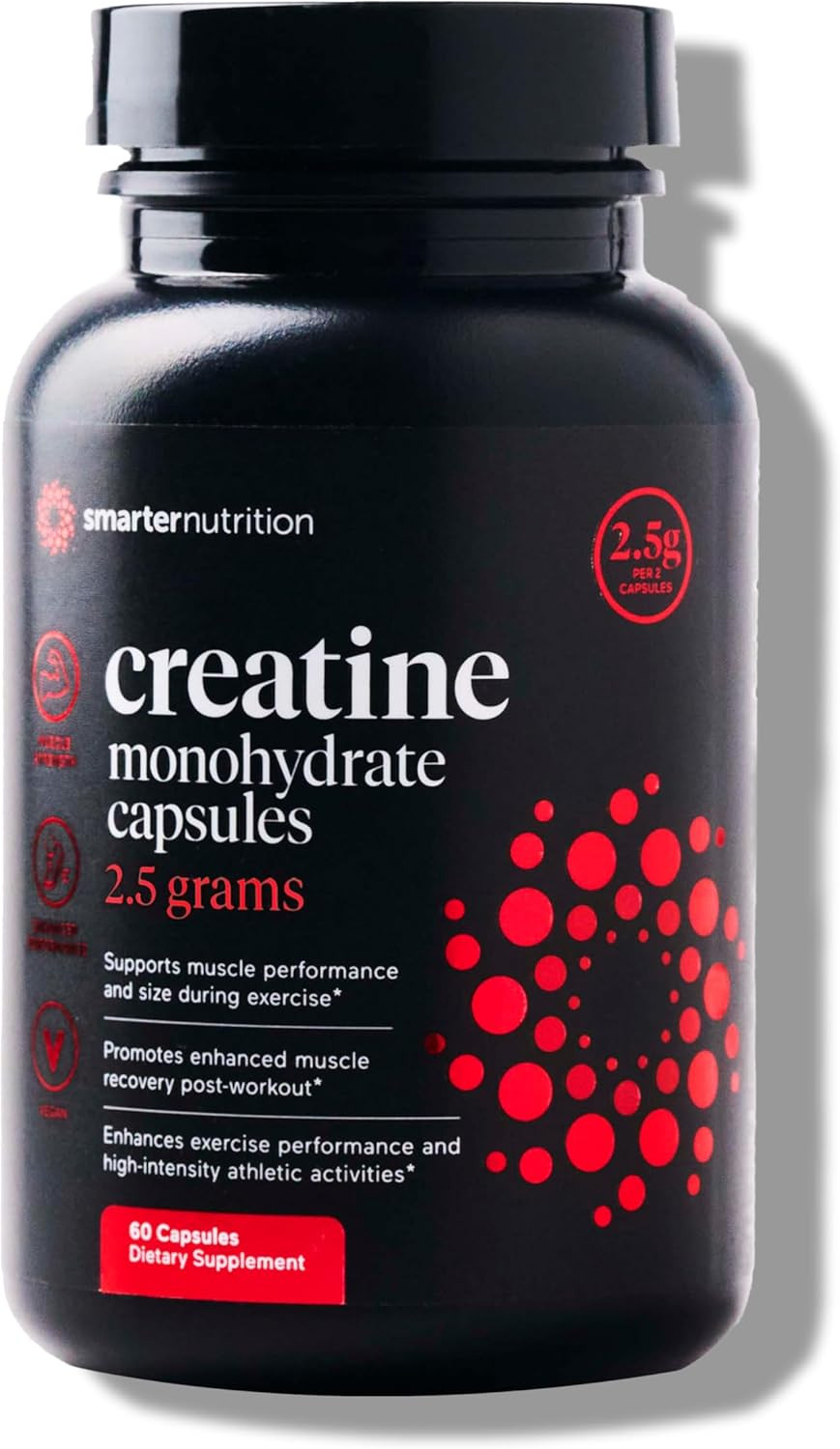 Smarternutrition Creatine Monohydrate Pills With 2500Mg (2.5G) Per Serving, Vegan Capsules - Pre & Post Workout Recovery Support, Promotes Muscle Mass &. Endurance - 120 Count[60-Day Supply]