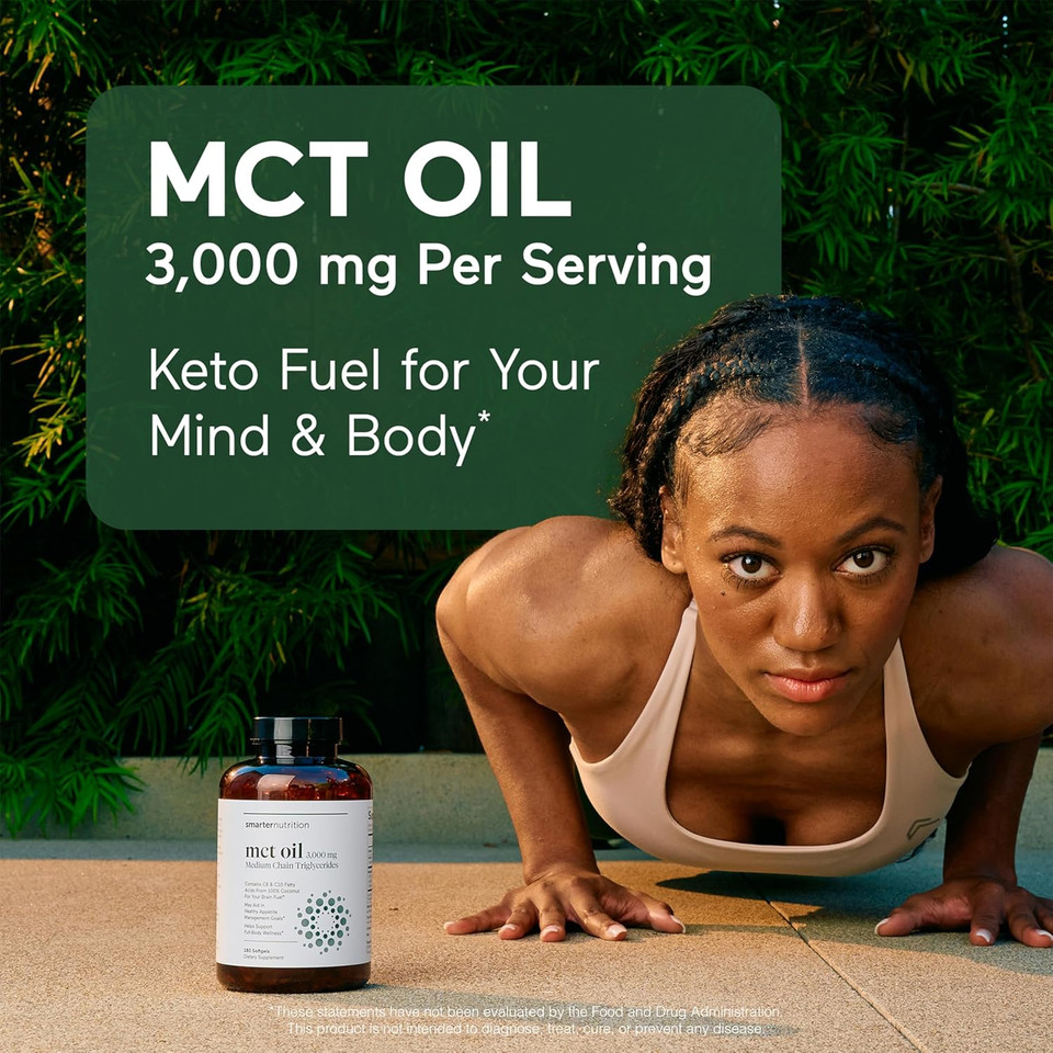 Smarternutrition Mct Oil Capsules C8 And C10 - Ketogenic Fuel For Brain & Body, Sustained Energy - From Cold-Pressed Coconut, Palm & Gluten-Free, Non-Gmo - 90 Count - 30-Day Supply