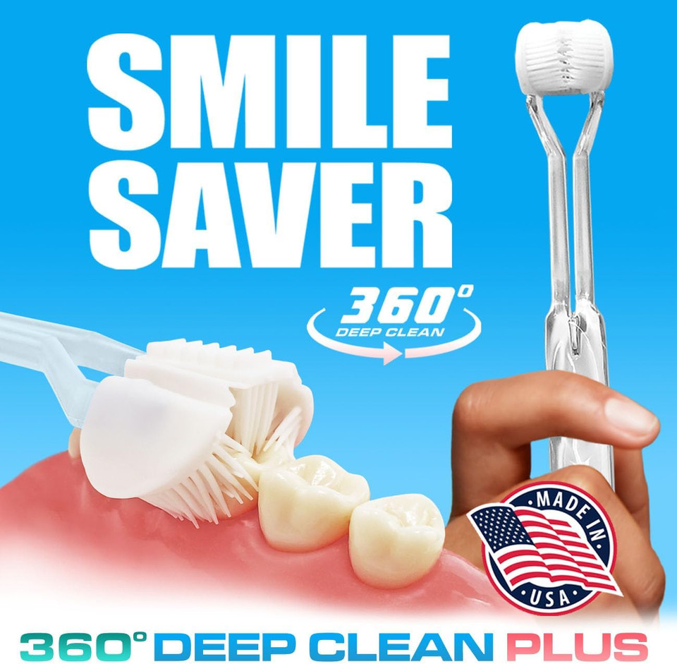 Smile Saver 360° Deep Clean 3-Sided Toothbrush | 3X Triple Clean + Soft Gum Massage | Built-In Tongue Scraper | Child Kids Adults Braces Special Needs Travel (Teal Brush Head (Soft))