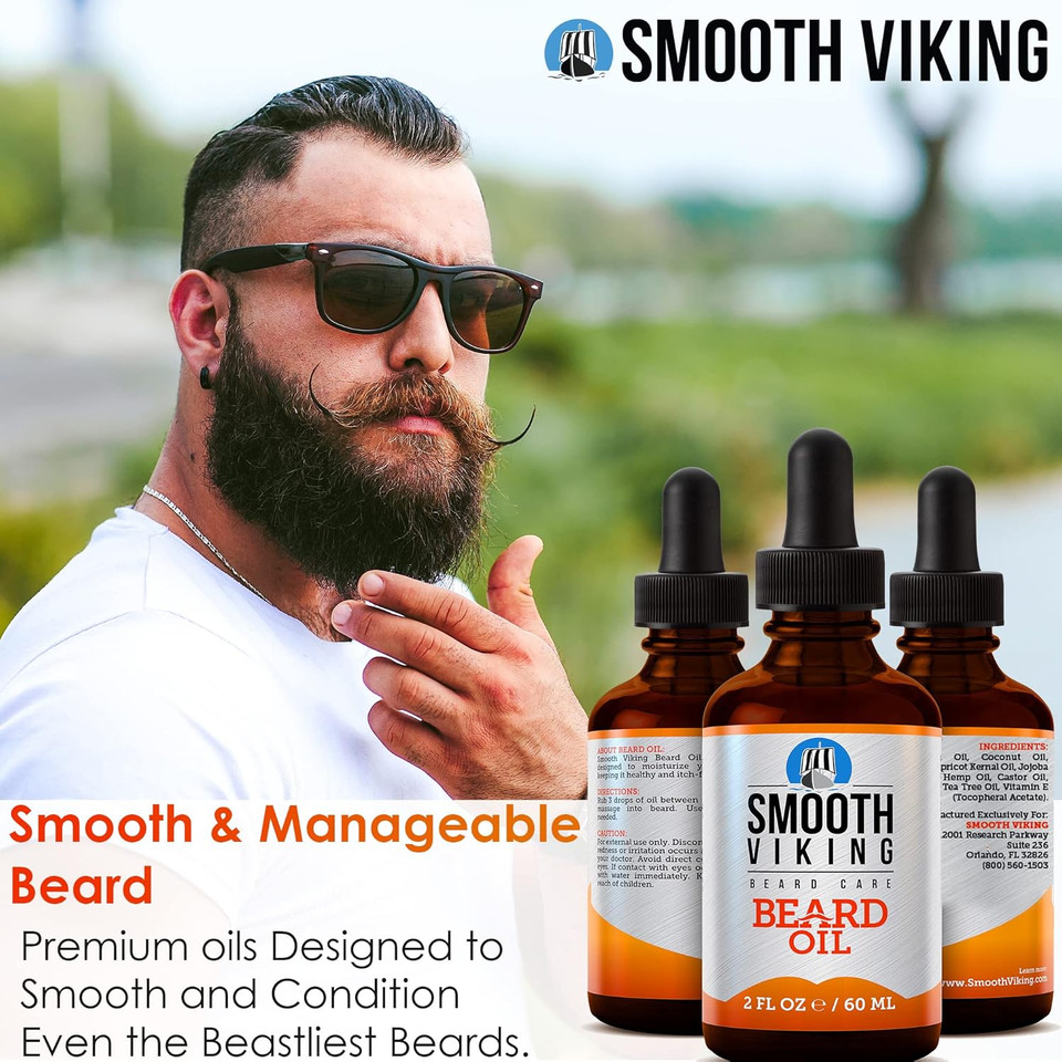Smooth Viking Beard And Mustache Oil For Men - Argan Formula For Moisturizing, Grooming, And Soothing Dry Skin (2 Oz)