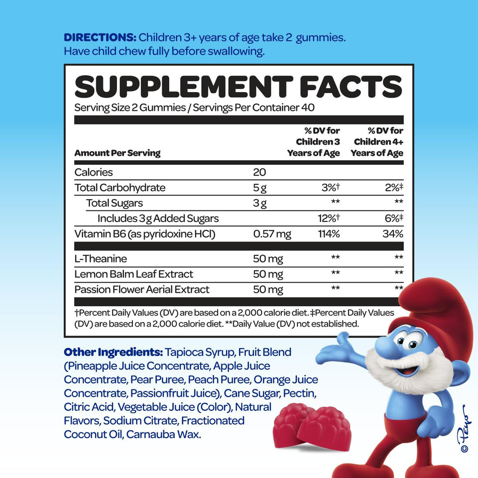 Smurfs Focus Gummies For Kids | Kids Focus And Attention Supplement With Phosphatidylserine | Made With Real Fruit | Doctor Developed | Non-Gmo And No Artificial Flavors Or Colors | 30 Gummies
