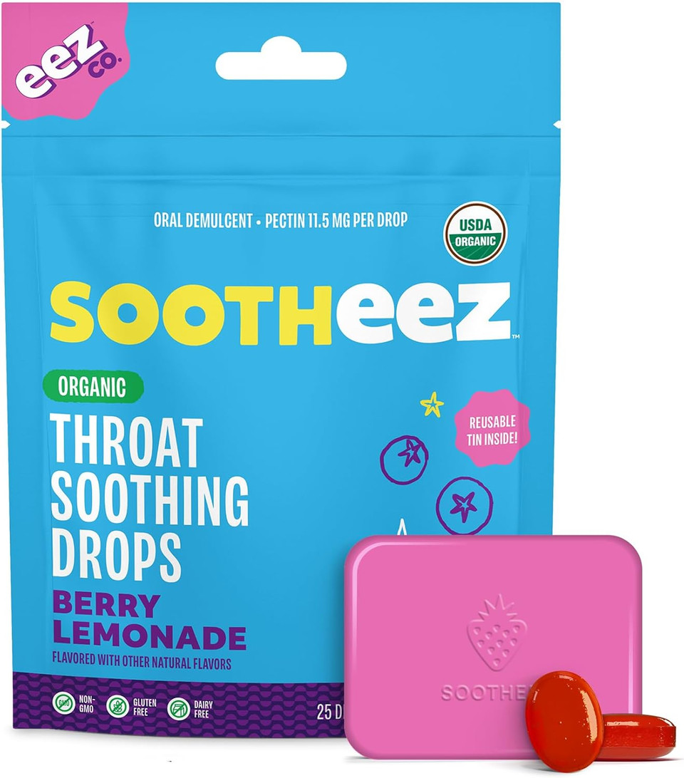 Sootheez Organic Throat Soothing Drops For Adults, Birthday Cake, 25 Count, Refillable, Great Tasting Drops That Sooth Sore Throats
