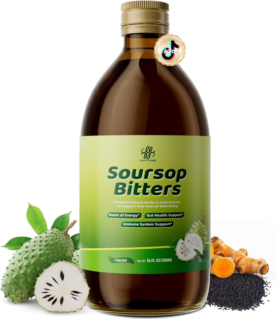 Soursop Bitters Liquid With Black Seed, Turmeric & Moringa-Pure 15 In 1 Herb Soursop Tea For Immune System, Digestive & Gut Health, Antioxidant,Skin Health Support 8 Fl Oz