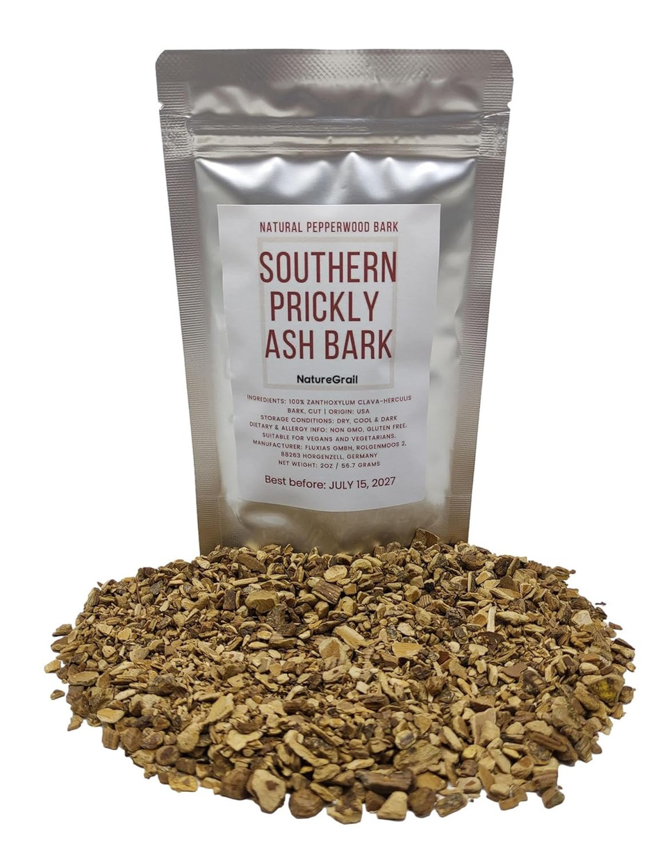 Southern Prickly Ash Bark, Made From 100% Zanthoxylum Clava-Herculis Bark, Cut & Dried - Net Weight: 2.0Oz/56.7G. Hercules' Club, Pepperwood, Or Toothache Tree Bark