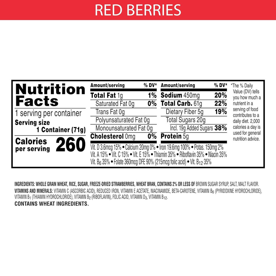 Special K Cold Breakfast Cereal Cup, Made With Real Strawberries, Single Serve, Red Berries, 2.5Oz Cup (1 Cup)