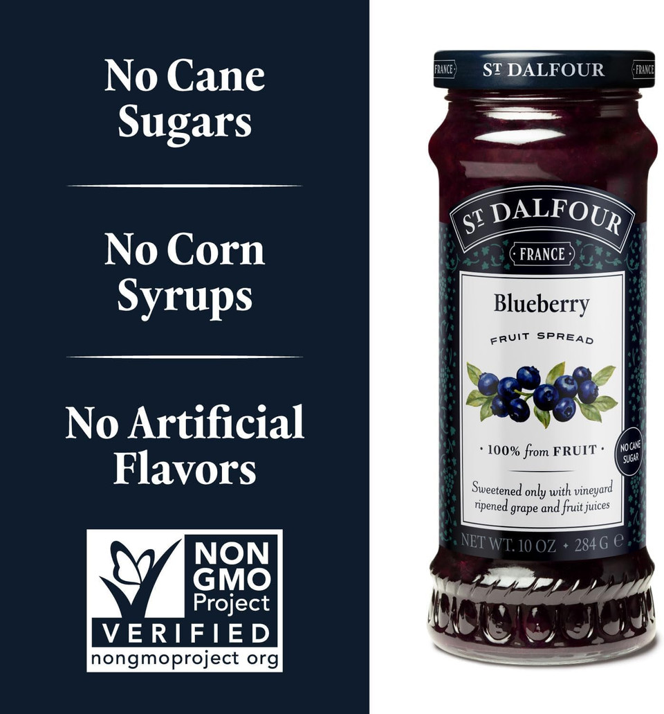 St. Dalfour Blueberry Fruit Spread - 10Oz - 100% From Fruit, No Artificial Ingredients, Non-Gmo, No Cane Sugars, All Natural, Made In France