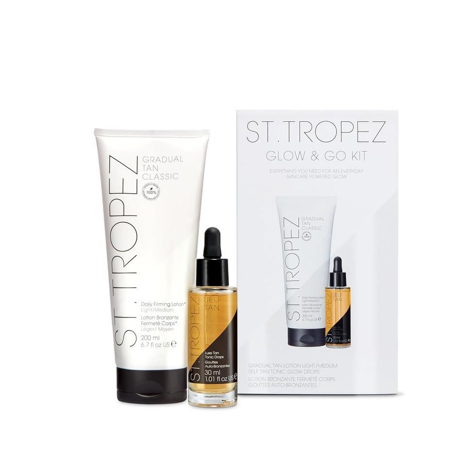 St.Tropez Glow Kit, Self Tan Set With Gradual Tan Firming Lotion And Luxe Self Tan Tonic Glow Drops, Vegan, Natural & Cruelty Free