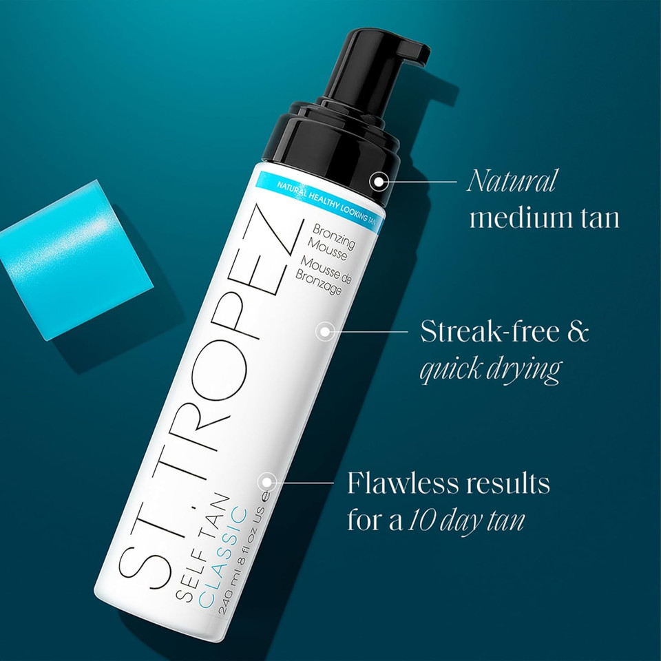 St.Tropez Self Tan Classic Bronzer Mousse Foam, Original Fake Tan, Streak-Free Finish, Develops In 4-8 Hours, Vegan, Natural & Cruelty Free, 8 Fl Oz