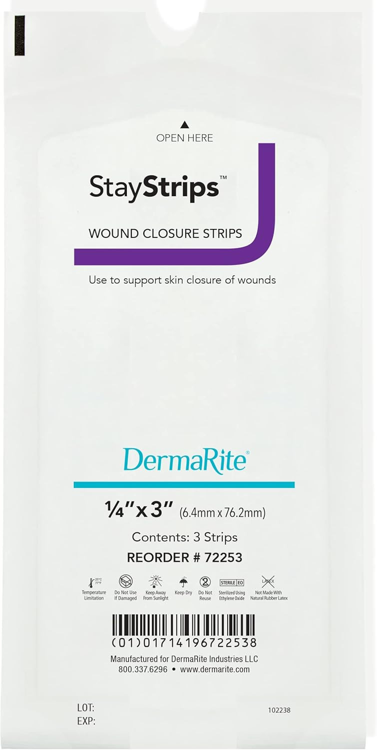 Staystrips Wound Closure Strips, 1/4 X 3, Hypoallergenic Adhesive, Flexible, Moisture & Air Permeable, Helps Reduce Scar Formation, Primary And Secondary Closure, 50 Pouches / 3 Strips (150 Strips)