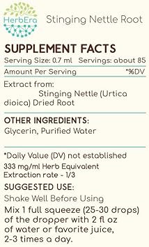 Stinging Nettle Root B60 Alcohol-Free Herbal Extract Tincture, Concentrated Liquid Drops Natural Stinging Nettle (Urtica Dioica) Dried Root (2 Fl Oz)