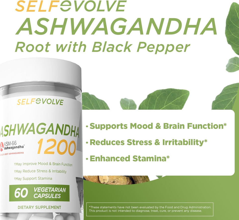 Stress Relief, Ashwagandha Ksm-66, Supports Occasional Stress Relief, Dietary Supplement, Capsules, 1 Month Supply