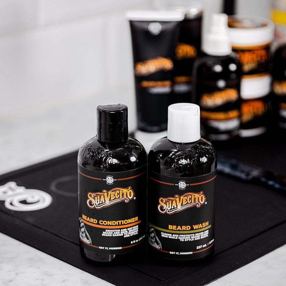 Suavecito Beard Wash Set Cleansing And Conditioning Beard Kit For Men (8 Oz. Each)