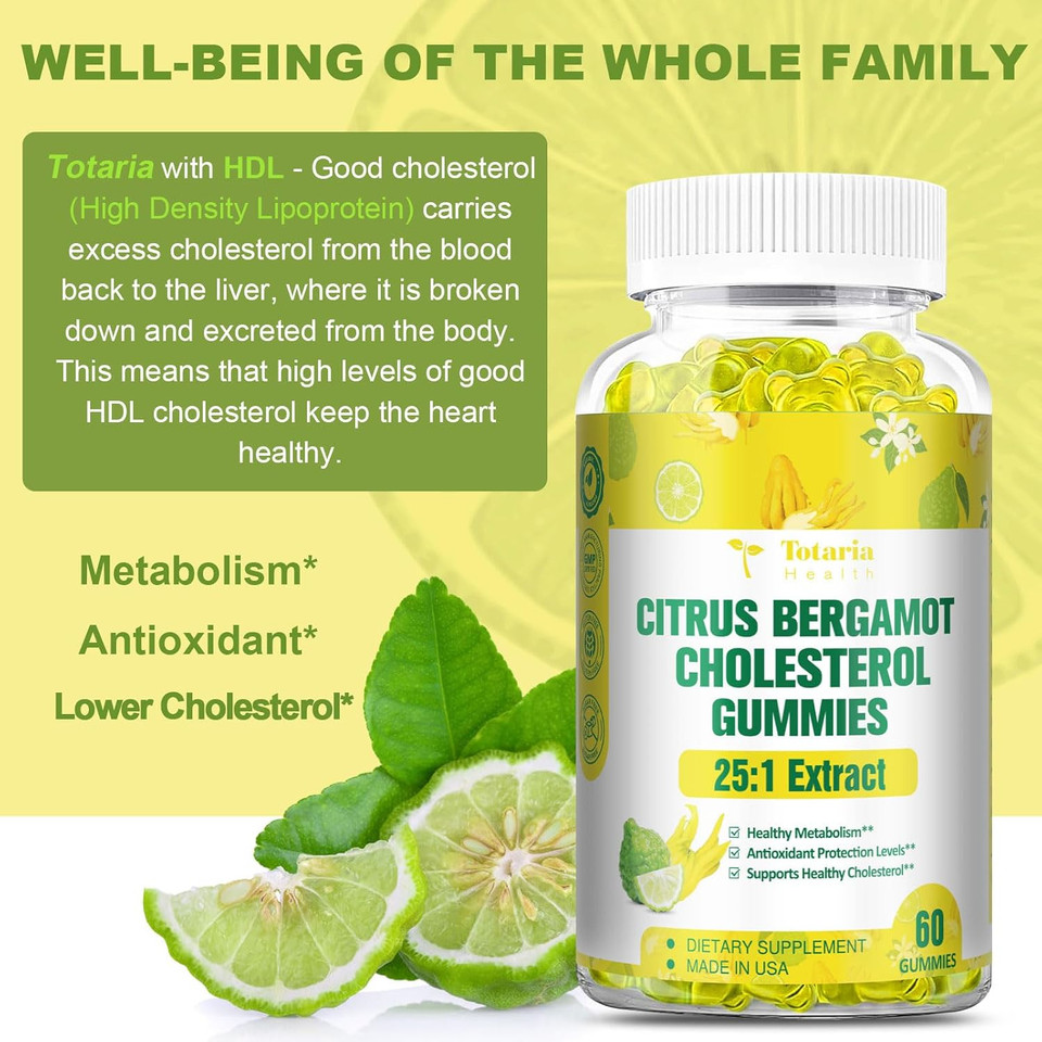 Sugar Free Citrus Bergamot Gummies For Healthy Cholesterol - All Natural Supplements 25:1 Extract From Italian Bergamot Supplement For High Cholesterol Support Healthy Anti-Aging Sugar-Free Vegan