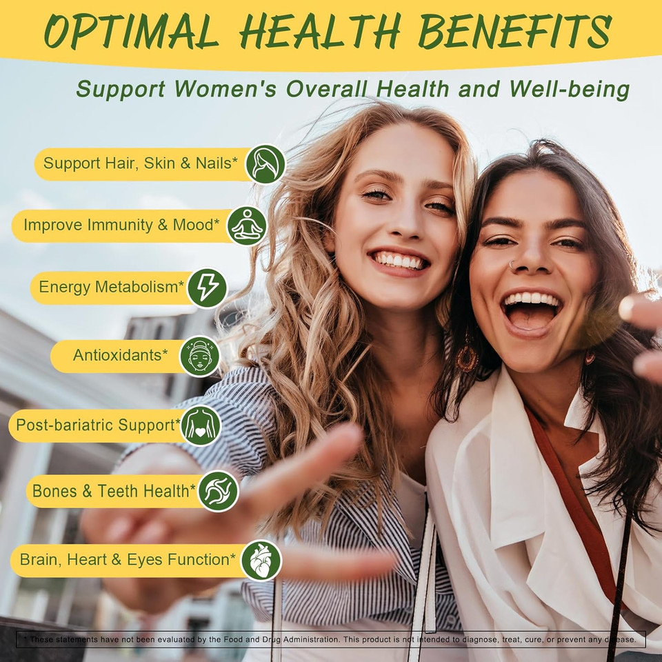 Sugar Free Multivitamin Gummies For Women 14+ W/Iron, Inositol, Folate, Biotin, Womens Daily Multivitamin Gummy W/Vitamin A, C, B, D3, K2, For Hair, Skin, Energy, Immune, Strawberry Flavor