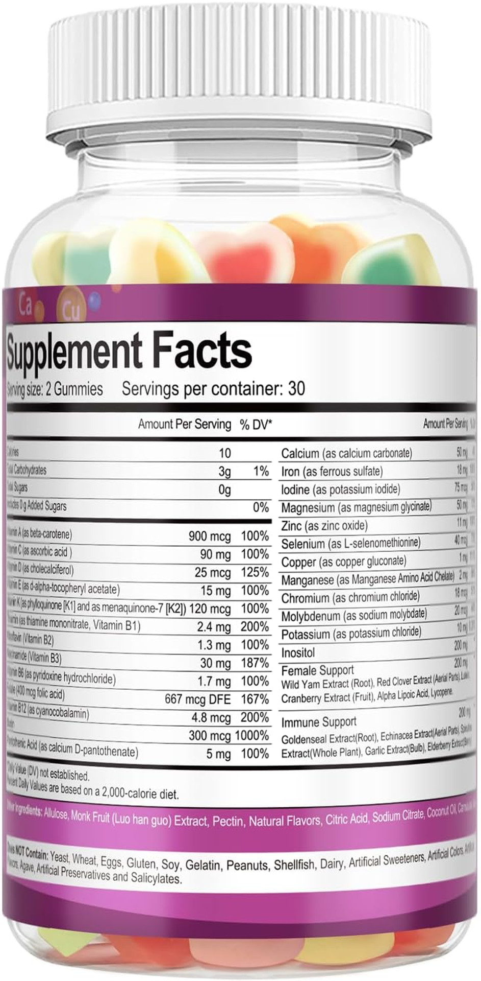 Sugar Free Womens Multivitamin Gummies With Iron, Women'S Multivitamin W/Vitamins C, D3 K2, B12, B6, Filled Gummies For Daily Nutritional Support| Immune Support| Skin Health, Mixed Flavors, 60 Cts
