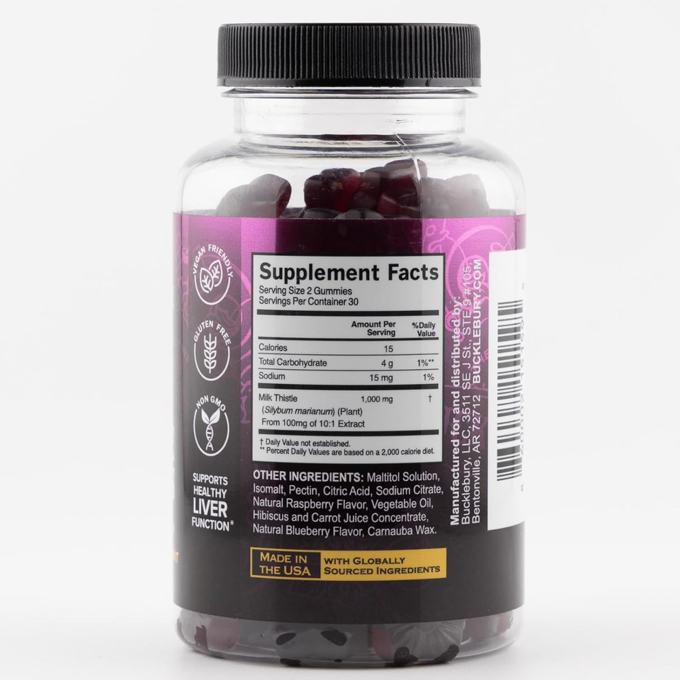 Sugar-Free Milk Thistle Gummies 1,000Mg - Silybum Marianum Help Support Healthy Liver Detox. Natural Blueberry Flavor, Vegan Friendly, Non-Gmo, Gluten-Free, 60 Gummies