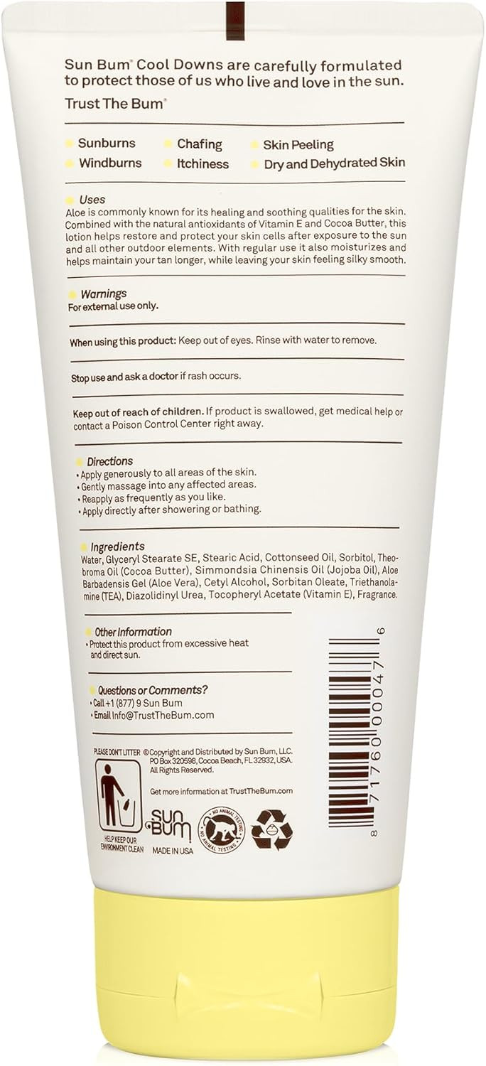 Sun Bum Cool Down Hydrating After Sun Lotion With Hydrating Aloe,Cocoa Butter And Vitamin E