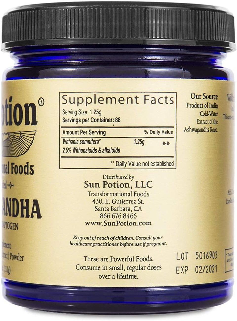Sun Potion Ashwagandha (Wildcrafted) | 111 Grams | 88 Servings