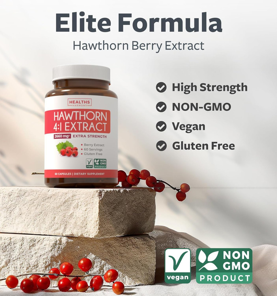 Super Potent Hawthorn Berry Extract Capsules - Hawthorn Berry Supplement Made From Extra Strength Concentrate To Support Heart And Digestive Health - Vegan Non-Gmo & Gluten Free (4 Month Supply)