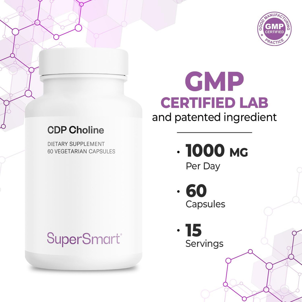 Supersmart - Cdp Choline 1000Mg Per Day (Patented & High Dose) - Cognizin Citicoline Supplement | Non-Gmo & Gluten Free - 60 Vegetarian Capsules