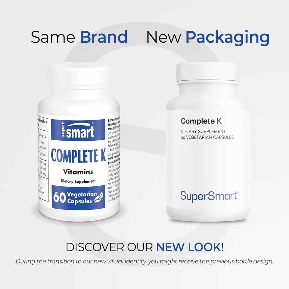 Supersmart - Complete K - With K1, K2 (Mk4 + Mk7) - Full Spectrum Vitamin K Supplement | Non-Gmo & Gluten Free - 60 Vegetarian Capsules