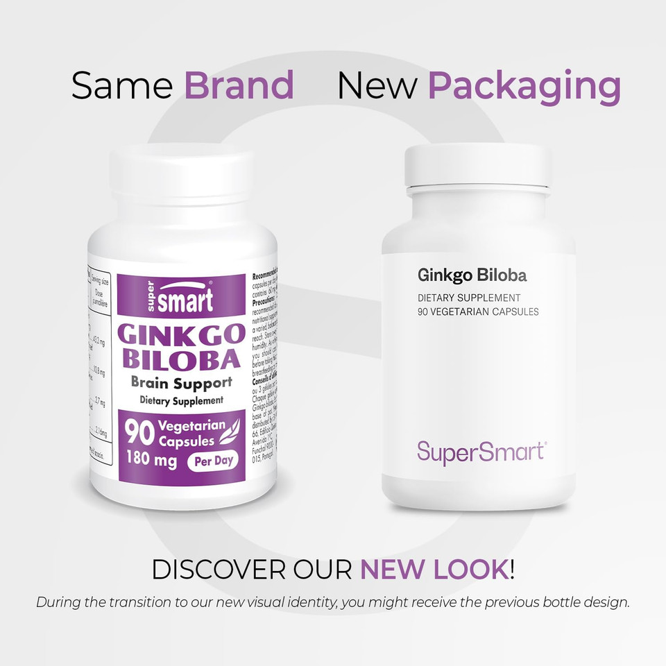 Supersmart - Ginkgo Biloba 180 Mg Per Serving - Extract Standardized To 24% Ginkgo Flavonglycosides - May Improve Peak Performance & Healthy Blood Flow | Non-Gmo & Gluten Free - 90 Vegetarian Capsules