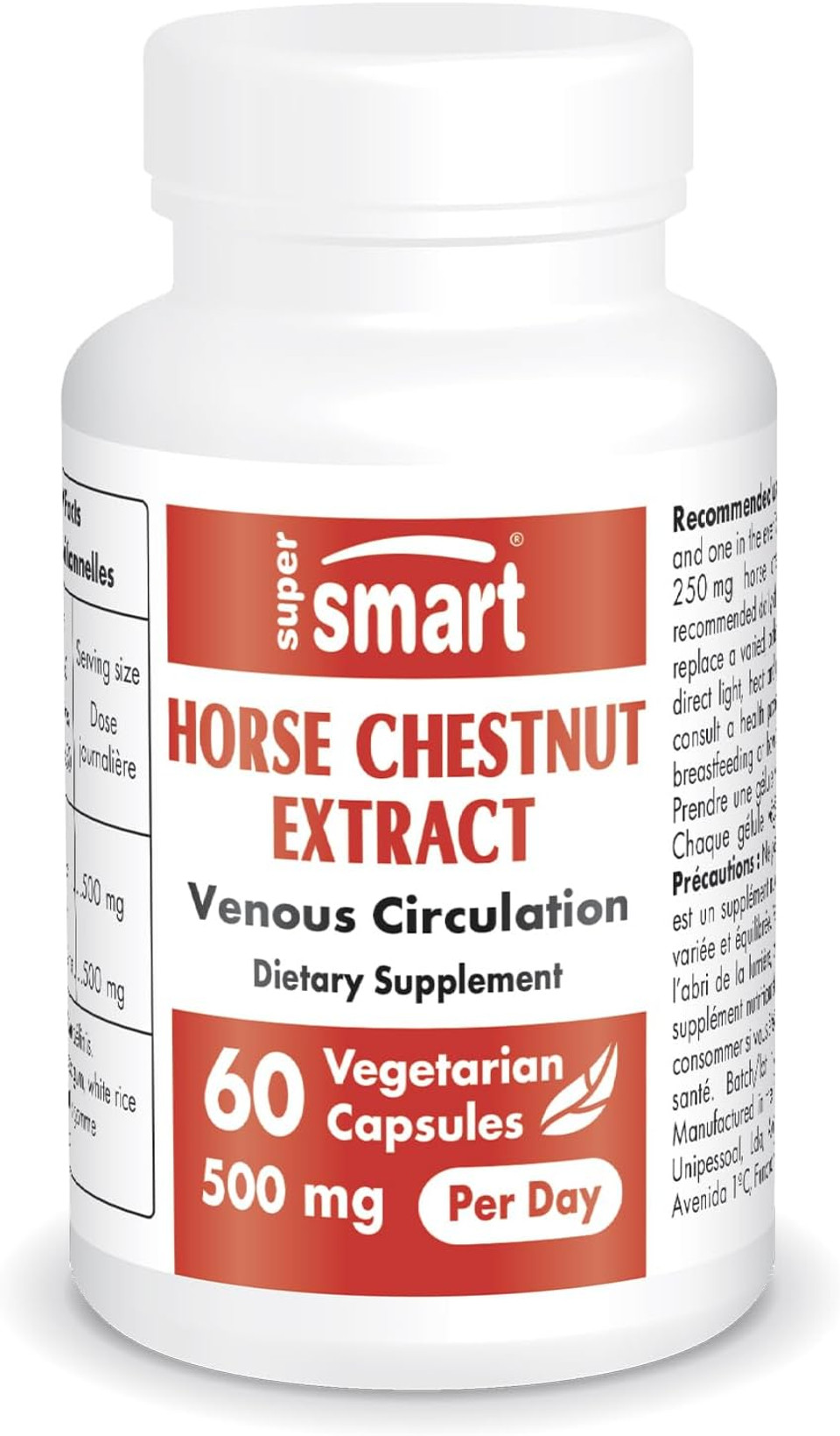 Supersmart - Horse Chestnut Extract 500Mg Per Day (High Strength) - 20% Aescin Supplement | Non-Gmo & Gluten Free - 60 Vegetarian Capsules