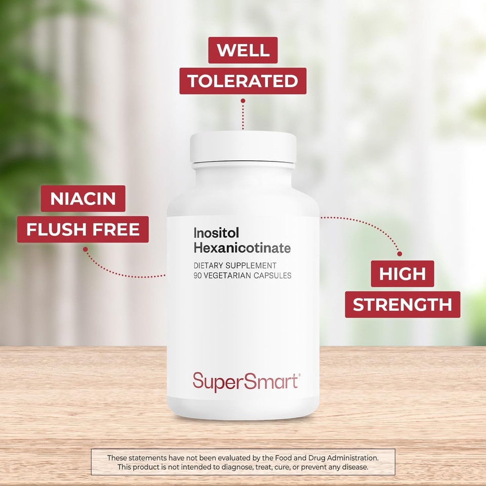 Supersmart - Inositol Hexanicotinate 1500Mg Per Day (High Strength Niacin Flush Free) - Improved Vitamin B3 Supplement | Non-Gmo & Gluten Free - 90 Vegetarian Capsules