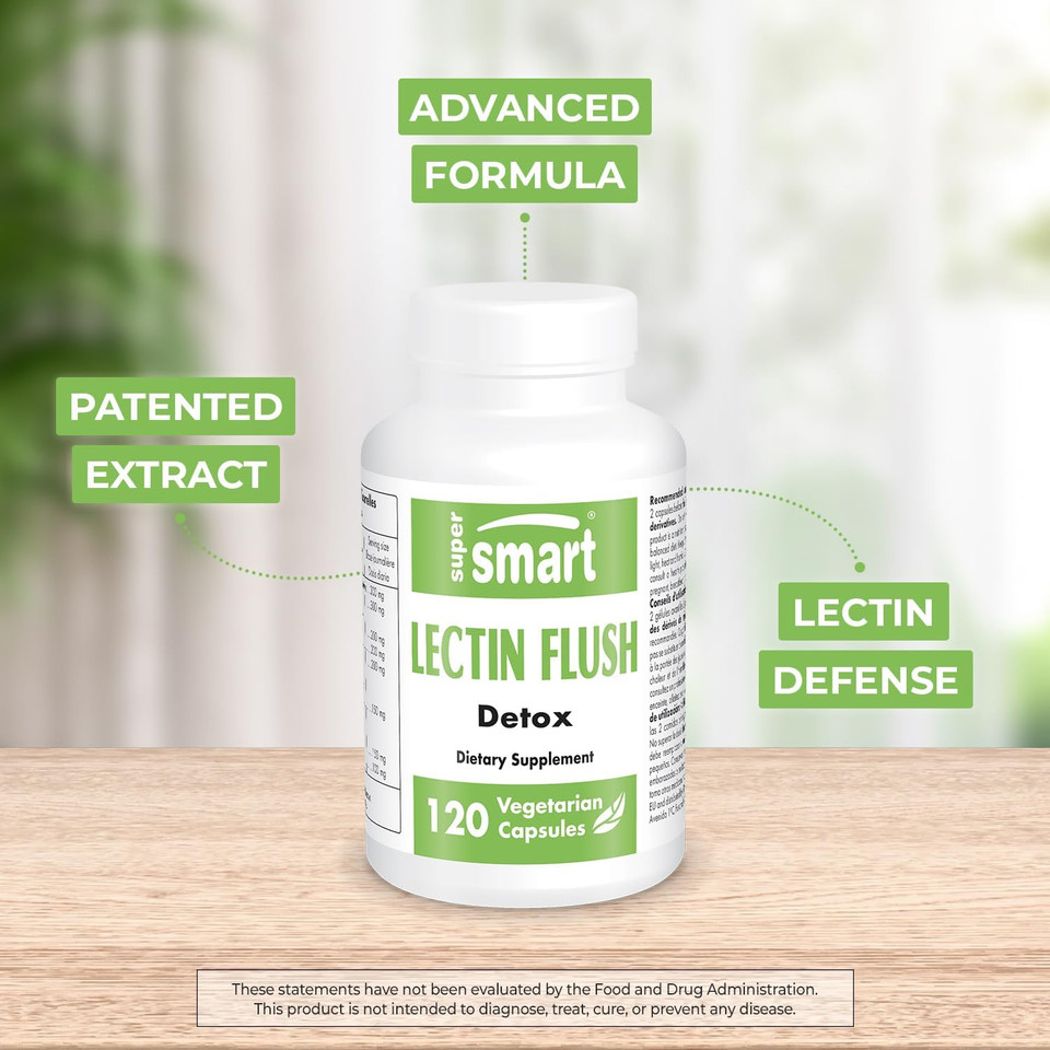 Supersmart - Lectin Flush (Advanced Formula) - Lectin Blocker Supplement - Advanced Shield & Defense | Non-Gmo & Gluten Free - 120 Vegetarian Capsules