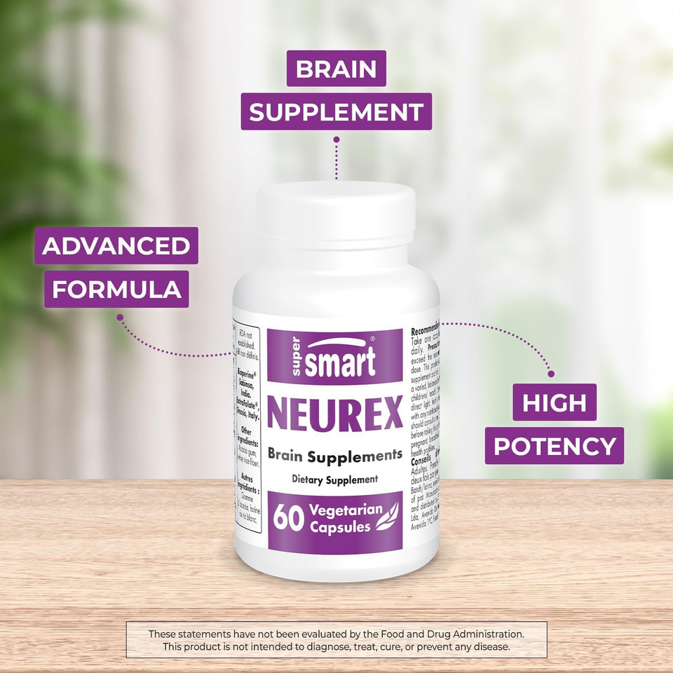 Supersmart - Neurex - Help Improve Memory & Speed Of Cognitive Processing - Help Prevent Cerebral Aging - Brain Supplement Formula | Non-Gmo & Gluten Free - 60 Vegetarian Capsules