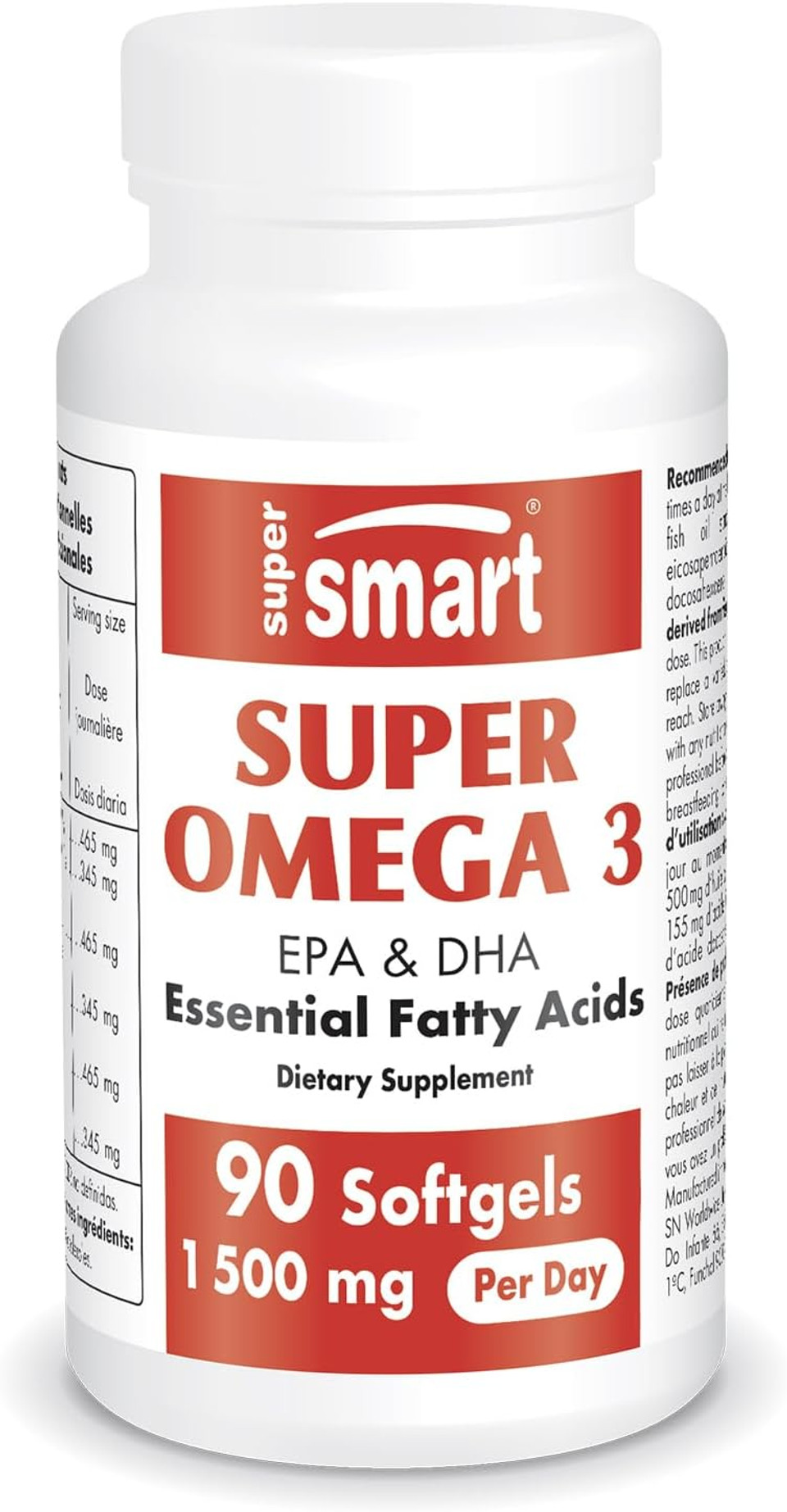Supersmart - Super Omega 3 1500Mg Per Day (Certified Friend Of The Sea) - Epa & Dha Fatty Acids - Omega 3 Supplement - Fish Oil From Sustainable Fisheries | Non-Gmo & Gluten Free - 90 Softgels