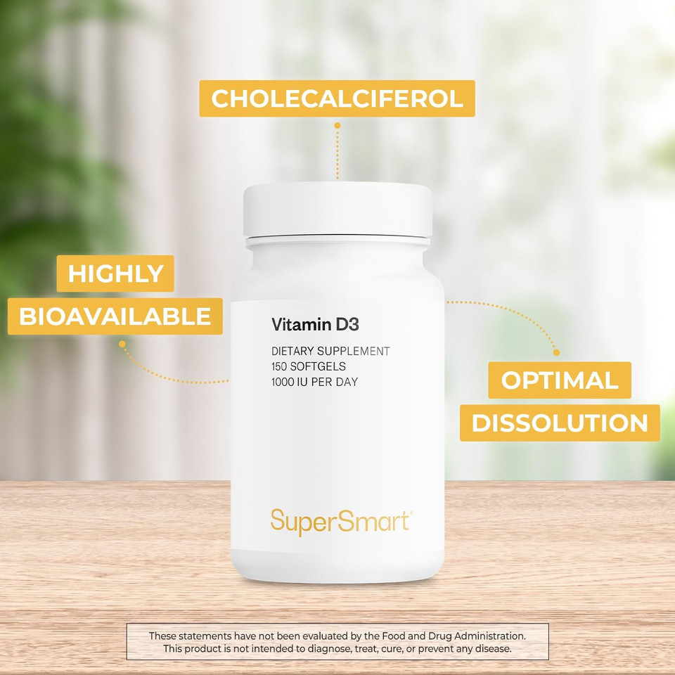 Supersmart - Vitamin D3 1000 Iu Per Day - Vitamins For Strengthen Bones - Cells Protector | Non-Gmo & Gluten Free - 150 Softgels