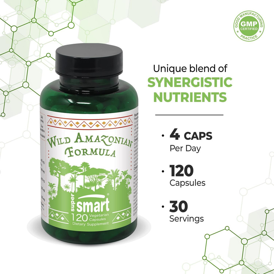 Supersmart - Wild Amazonian Formula - Fabulous 5 Amazonian Plants To Stimulate Immune System For Self Healing | Non-Gmo & Gluten Free - 120 Vegetarian Capsules
