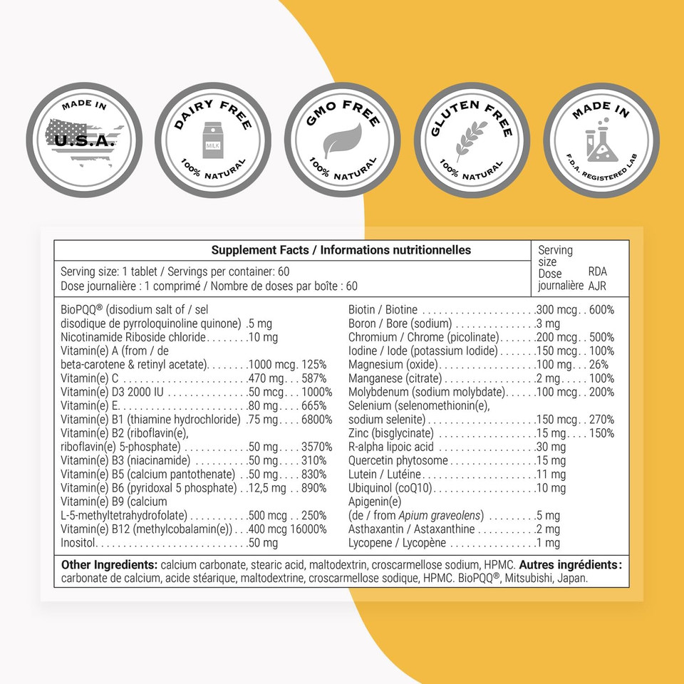 Supersmart Daily 1 Timed Release (Patented) - 30-In-1 Daily Multivitamin For Women & Men - With Vitamin A, B, C, D, E, Magnesium, Zinc, Biopqq | Made In Usa | Non-Gmo & Gluten Free - 60 Tablets