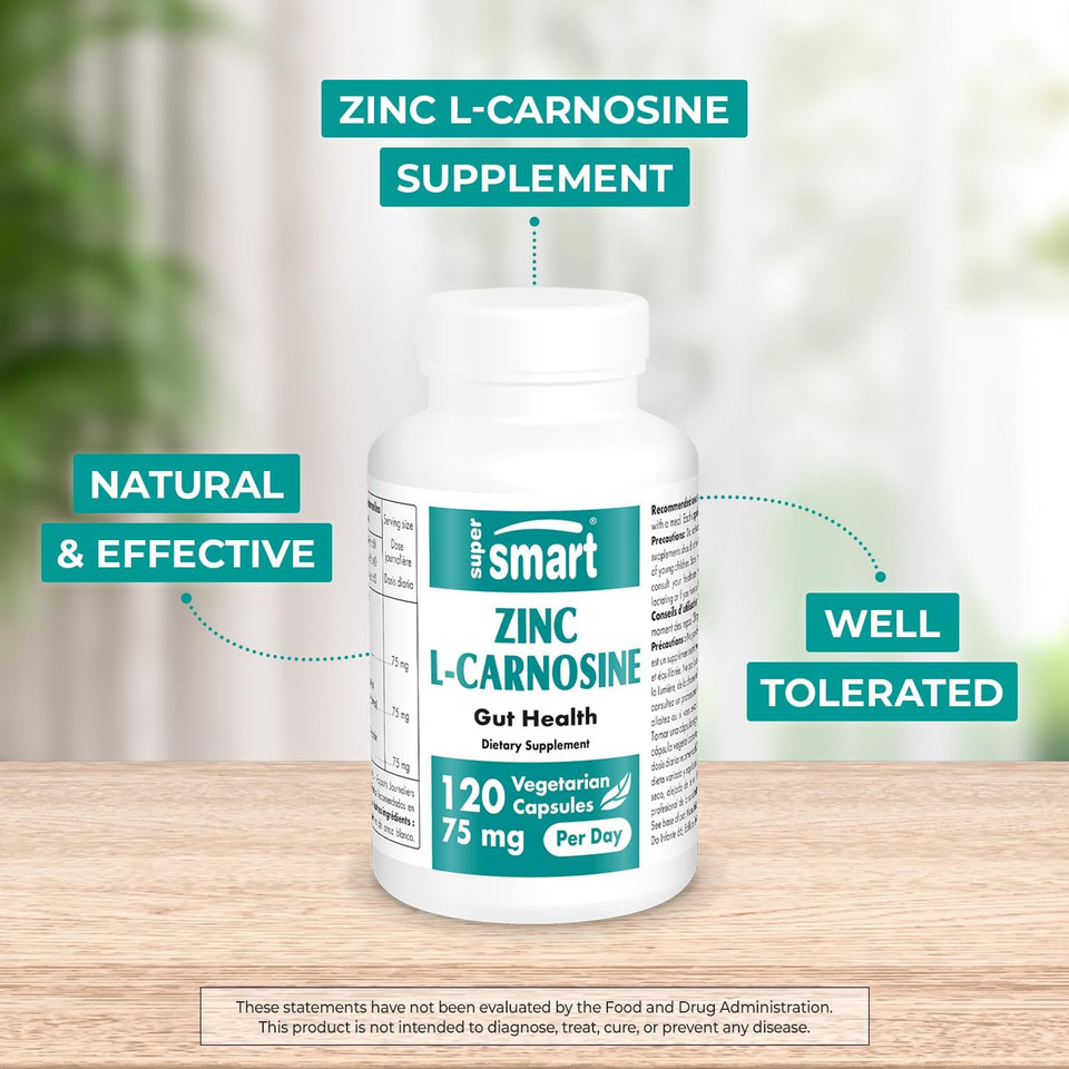 Supersmart Zinc L-Carnosine 75Mg Per Day (Well-Tolerated) - Zinc Carnosine Supplement | Non-Gmo & Gluten Free - 120 Vegetarian Capsules