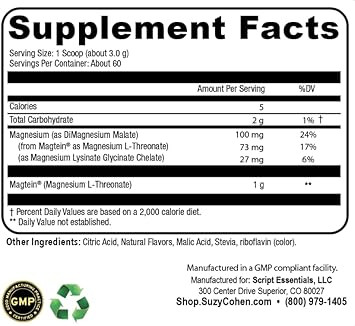 Suzy Cohen Magfocus Magnesium L-Threonate Powder With Magtein (Mixed Berry) Plus Magnesium Glycinate For Wellness, Focus, And Cognition - Gluten-Free, Non-Gmo, Vegetarian (60 Servings)