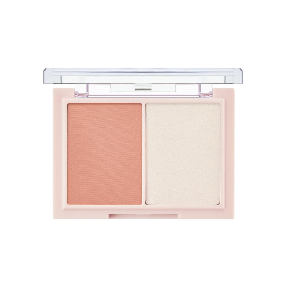 Tag Mood Blush Beam | Dual Blush & Highlighter Palette | Light-Weight, Shimmery, Tone-Matching Shades | K-Beaury (#1 Bare Coral)