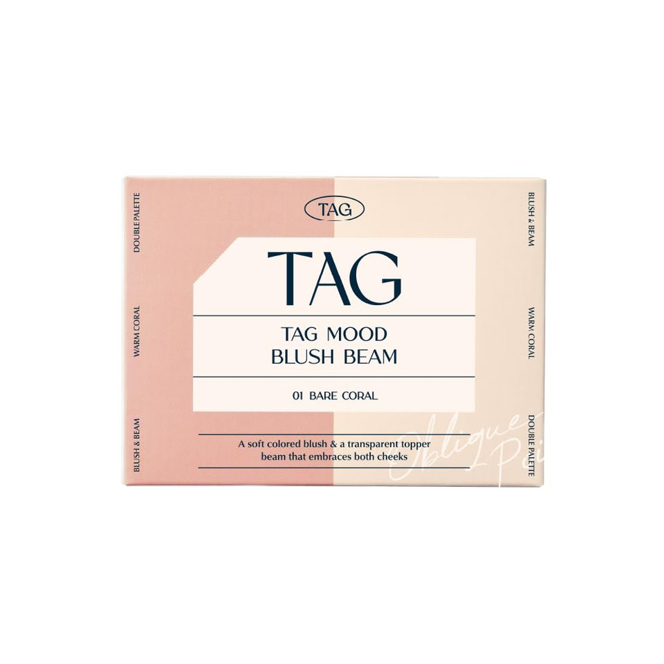 Tag Mood Blush Beam | Dual Blush & Highlighter Palette | Light-Weight, Shimmery, Tone-Matching Shades | K-Beaury (#1 Bare Coral)