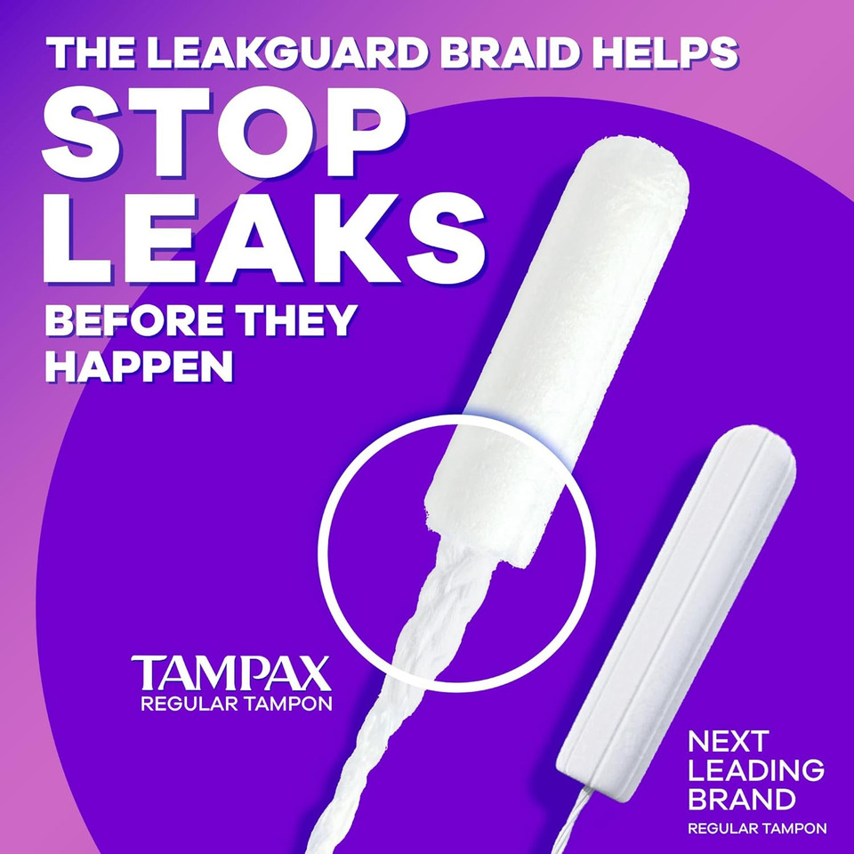 Tampax Radiant Tampons Light Absorbency With Bpa-Free Plastic Applicator And Leakguard Braid, Unscented, 28 Count