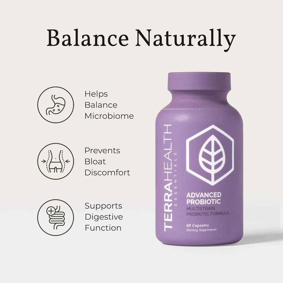 Terra Health Essentials Advanced Probiotics | 50 Billion Cfu | Reduce Bloating & Gas, Immune Support | 30-Day Supply (60 Capsules)