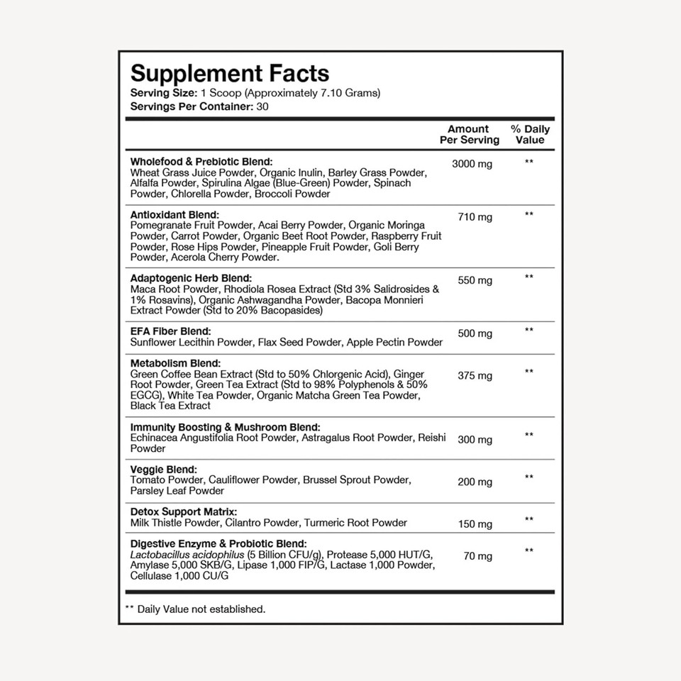 Terra Health Essentials® Super Greens | Organic Superfood Greens Powder | Gluten-Free Gut-Friendly Probiotics | 30 Servings